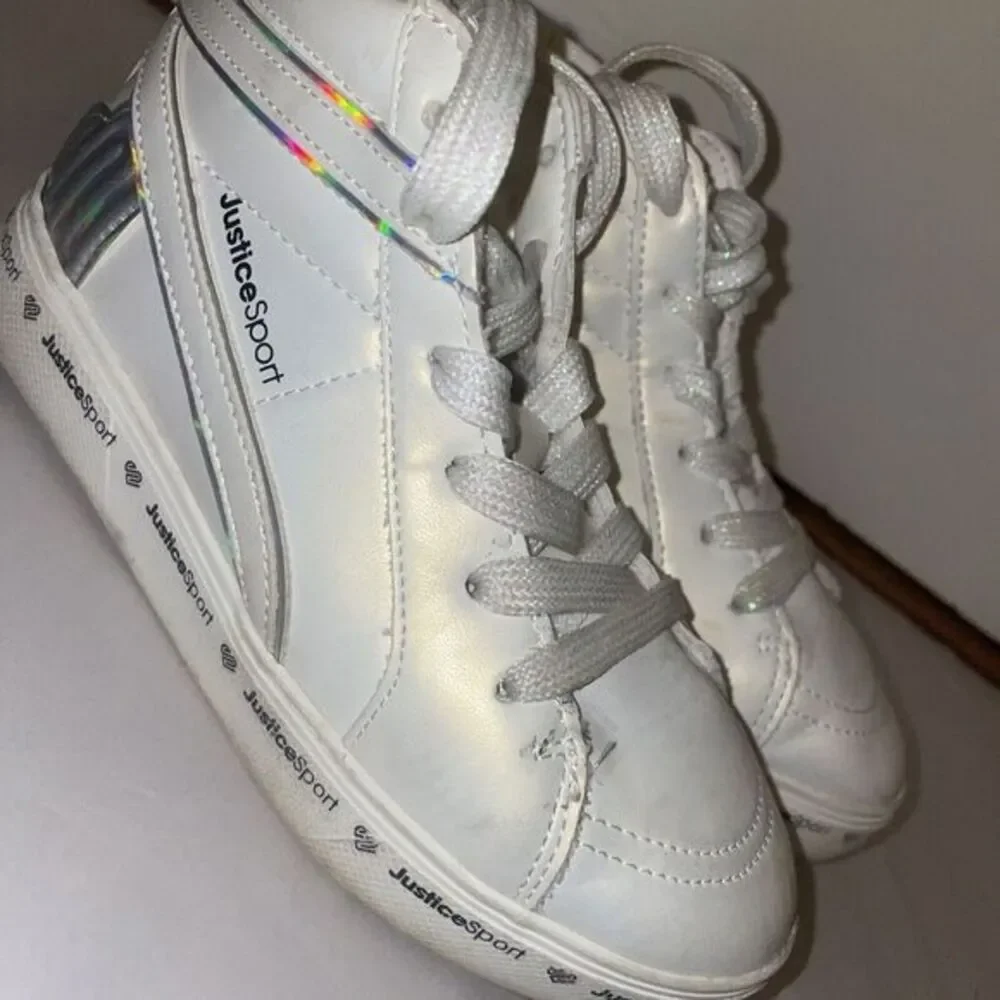 Justice Sport White High Top Sneakers‎ White/Reflective Silver Size 13